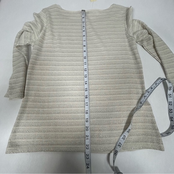 Ann Taylor Shimmery Cream Ribbed 3/4 Sleeve Blouse - Picture 7 of 14